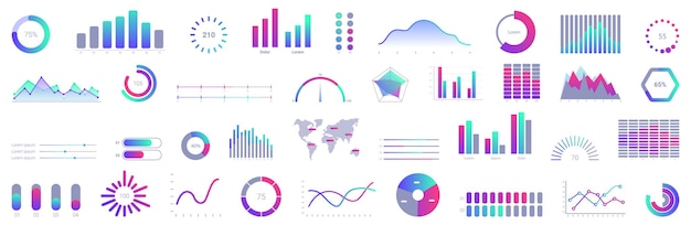 Vector minimal graph ui icons set marketing team analyzing financial graph showing growth and success