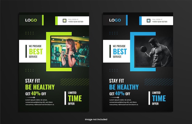 Minimal gym fitness poster and flyer design set