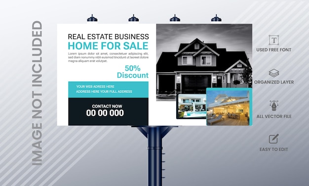 Vector minimal house sales billboard design with board template