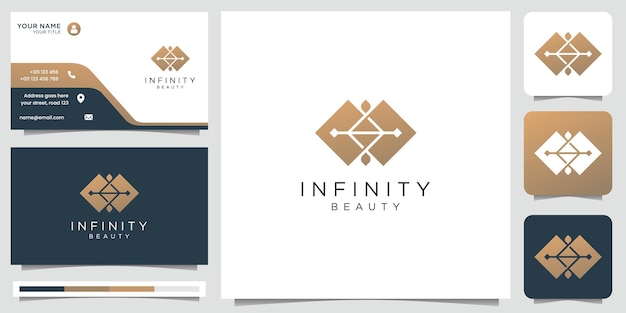 Minimal infinity beauty logo design template with business card illustration