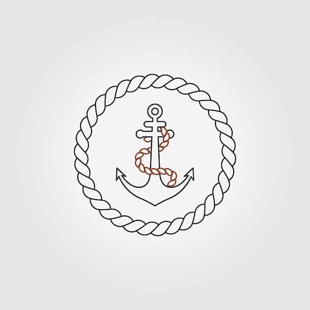 Minimal Line Art Anchor Logo Vector Icon Illustration Design Nautical Concept Modern