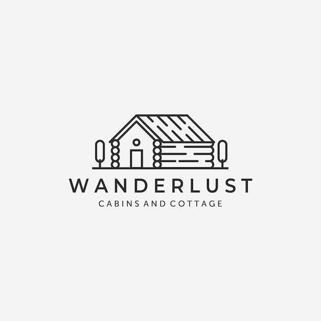 Minimal Line Art Cabins Cottage Logo Vector Design Illustration Lodge Hut