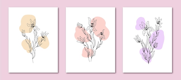 Minimal line art flower posters set