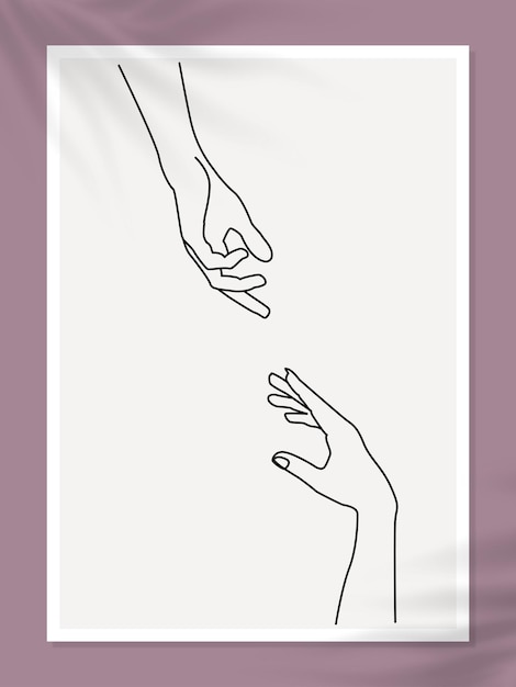 Minimal line art hands vector pastel aesthetic illustration