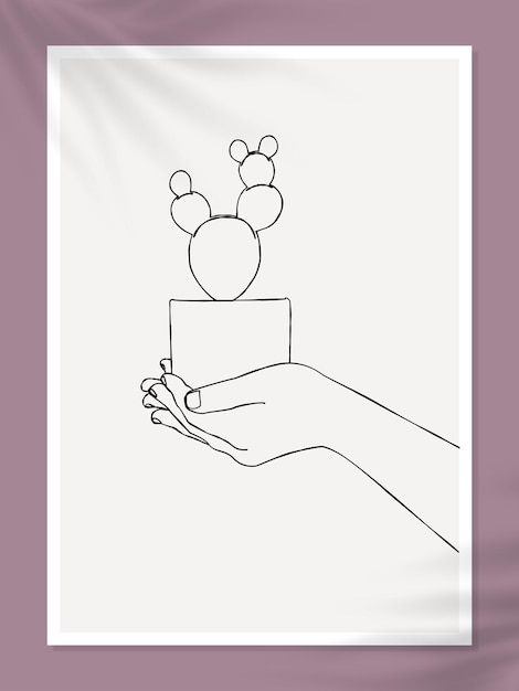 Minimal line art hands vector vase pastel aesthetic illustration