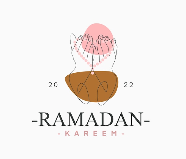 Minimal line art praying hand logo design for ramadan day