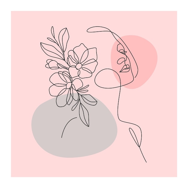 Minimal line art of woman's face and flowers