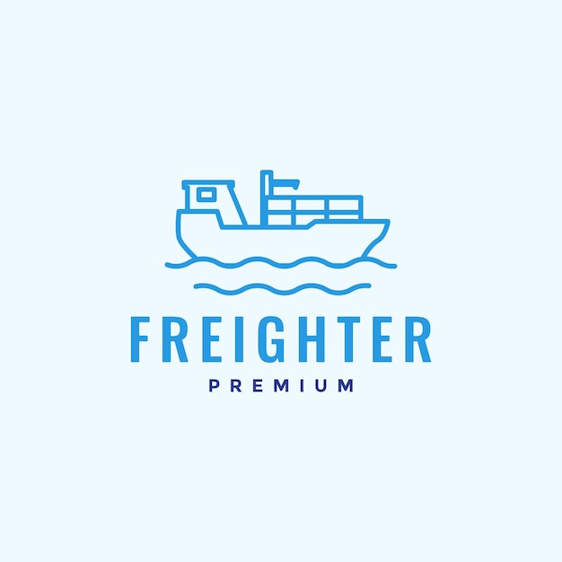 Minimal line freighter with ocean logo design vector graphic symbol icon illustration creative idea