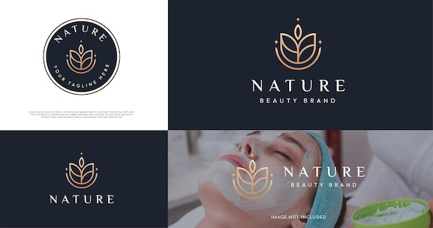 Minimal linear lotus flower for spa cosmetic beauty body skin care logo design