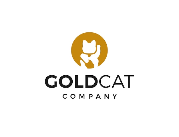 Minimal logo lucky chinese gold cat