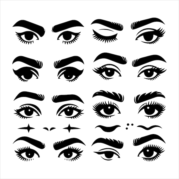 Vector minimal man and woman eyes and eyebrows set silhouette vector