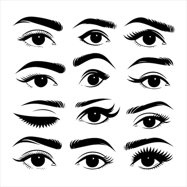 minimal Man and woman eyes and eyebrows set silhouette vector