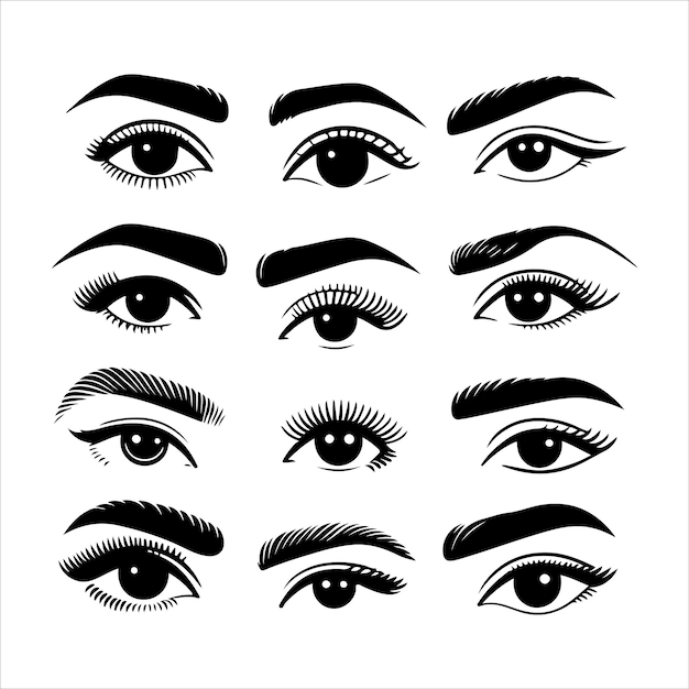 minimal Man and woman eyes and eyebrows set silhouette vector