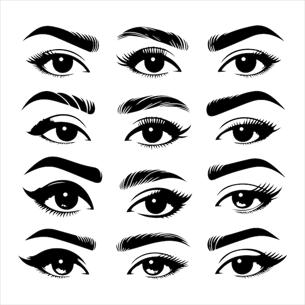 Vector minimal man and woman eyes and eyebrows set silhouette vector