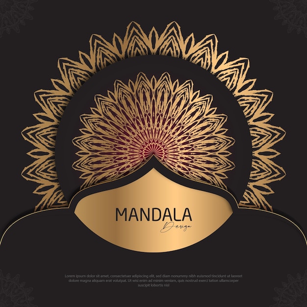 Minimal Mandala design round luxury design golden brush text