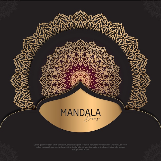 Minimal Mandala design round luxury design golden brush text