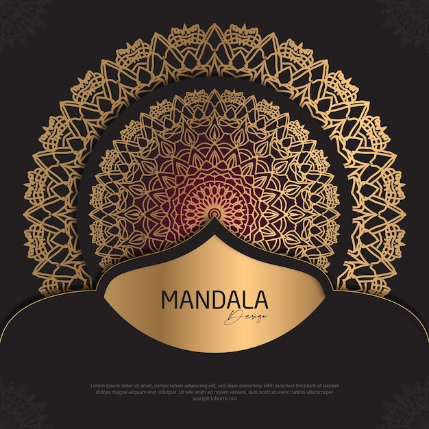 Minimal Mandala design round luxury design golden brush text