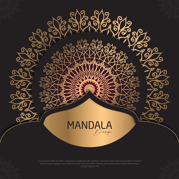 Minimal Mandala design round luxury design golden brush text