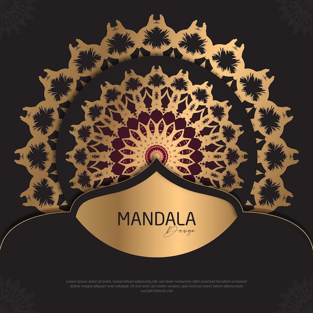 Minimal Mandala design round luxury design golden brush text