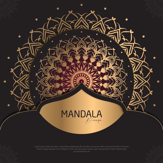 Minimal Mandala design round luxury design golden brush text