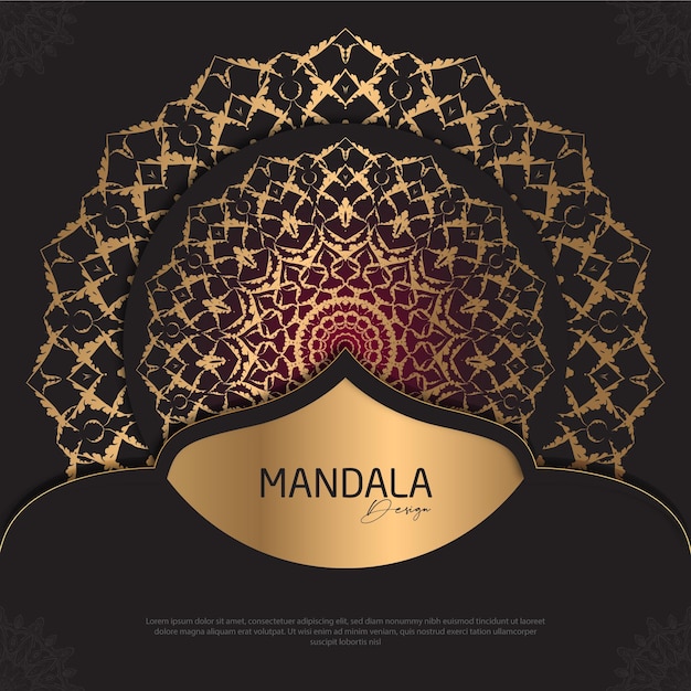 Vector minimal mandala design round luxury design golden brush text