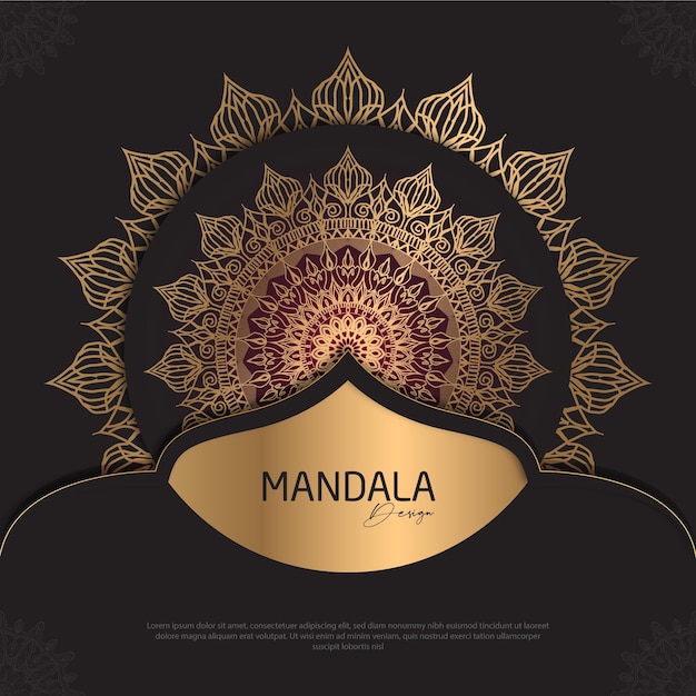 Minimal Mandala design round luxury design golden brush text