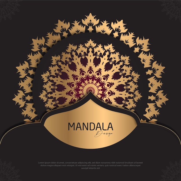 Minimal Mandala design round luxury design golden brush text