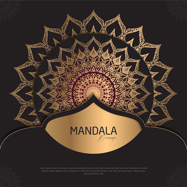 Minimal Mandala design round luxury design golden brush text