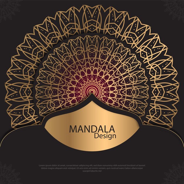 Vector minimal mandala design round luxury design golden brush text