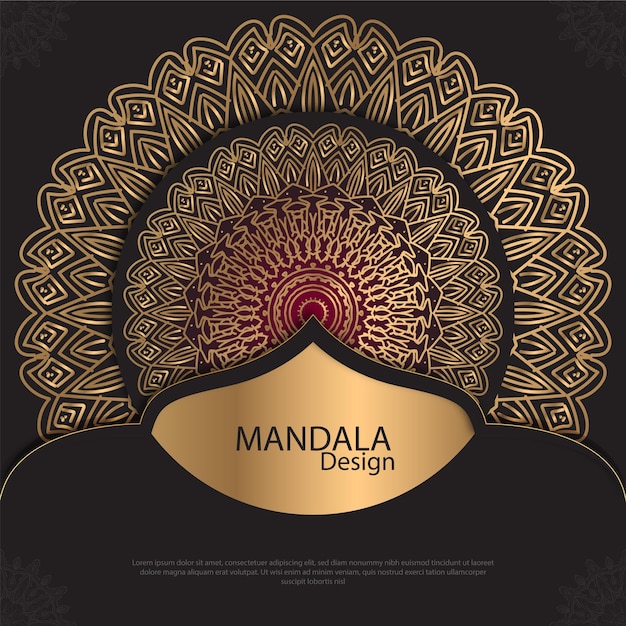 Minimal Mandala design round luxury design golden brush text