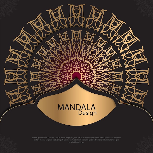 Vector minimal mandala design round luxury design golden brush text