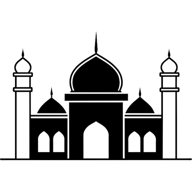 minimal masjid vector art illustration black color silhouette silhouette white background 15