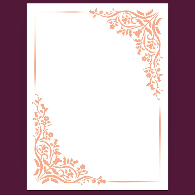 Vector minimal orange floral corner border template for elegant invitations and cards