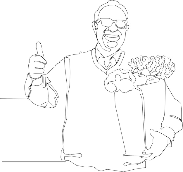 Minimal outline concept of man holding grocery bag