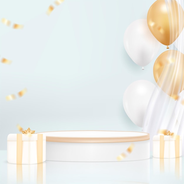 Minimal podium background with realistic balloon for celebration day