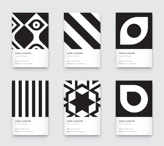   Minimal Propaedeutics Black and White Graphic Trendy Vertical Business Cards Set