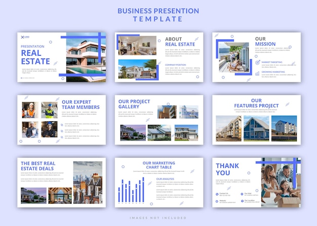 Minimal real estate powerpoint presentation editable slides design set template