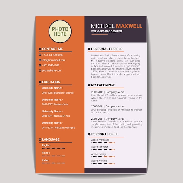 Minimal resume or cv design template