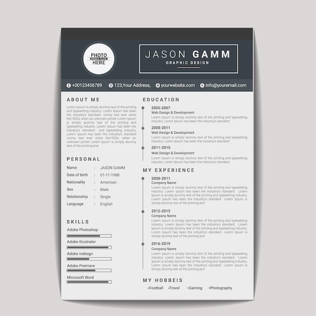 Minimal resume or cv design template