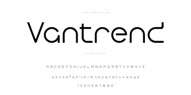 Vector minimal sans serif scifi modern alphabet font