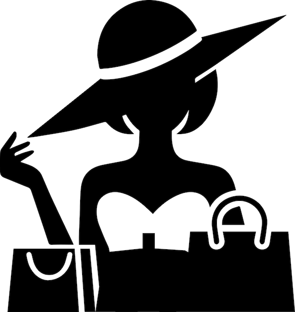 Minimal shopping woman icon vector silhouette white background fill with black 8