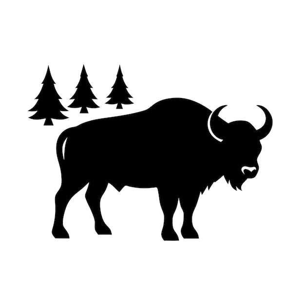 a minimal and simple forest big horn buffalo silhouette on an isolated white background