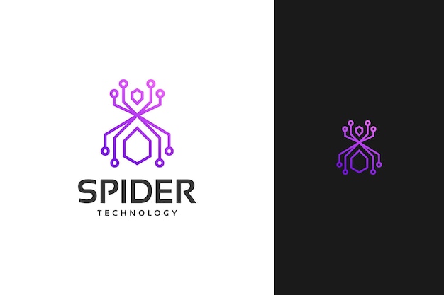 Minimal spider tech technology logo design vector