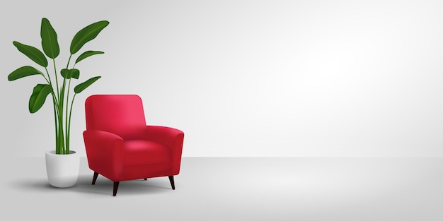 Minimal studio scenery with modern red chairs