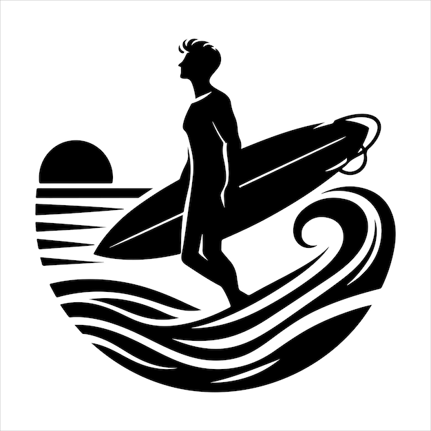 Vector minimal surfer man silhouette vector