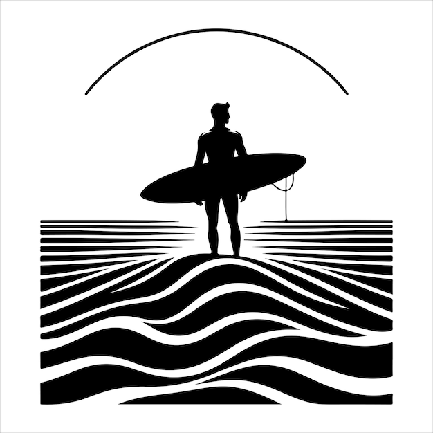 Vector minimal surfer man silhouette vector