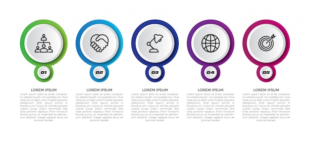 Minimal Timeline circle infographic template 5 options or steps.