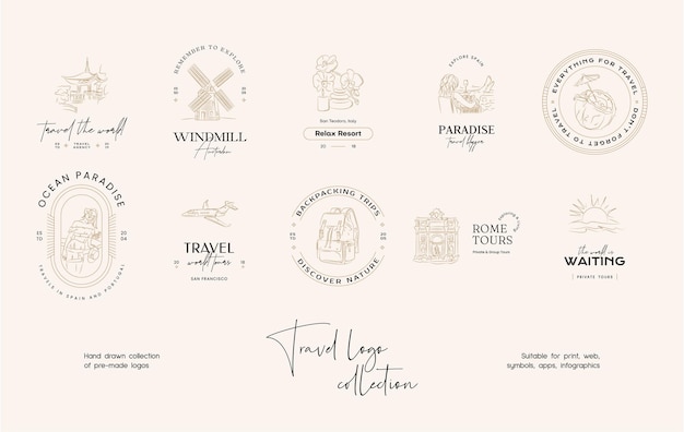 Minimal travel vector logo design template collection for travel agency or travel bloggers