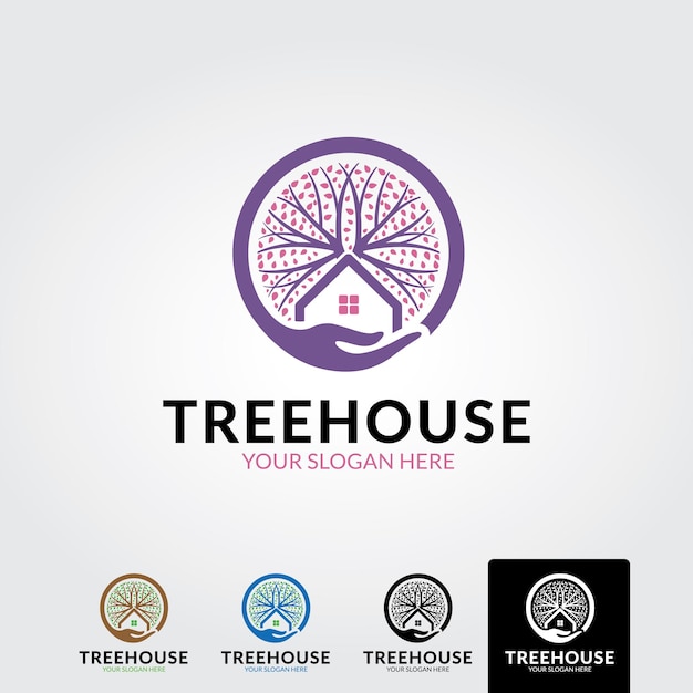 Minimal tree home logo template  vector illustration