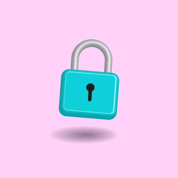 Minimal turquoise padlock isolated on pastel background. Creative 3D vector illustration